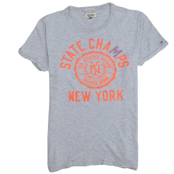 Tommy Hilfiger Light Grey T Shirt Men’s Medium State Champs New York Printed Logo Tee