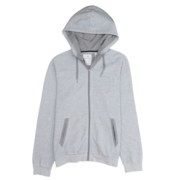 Reebok Light Grey Hoodie Men's Medium Full Zip Embroidered Logo Printed Back Graphic Sweatshirt