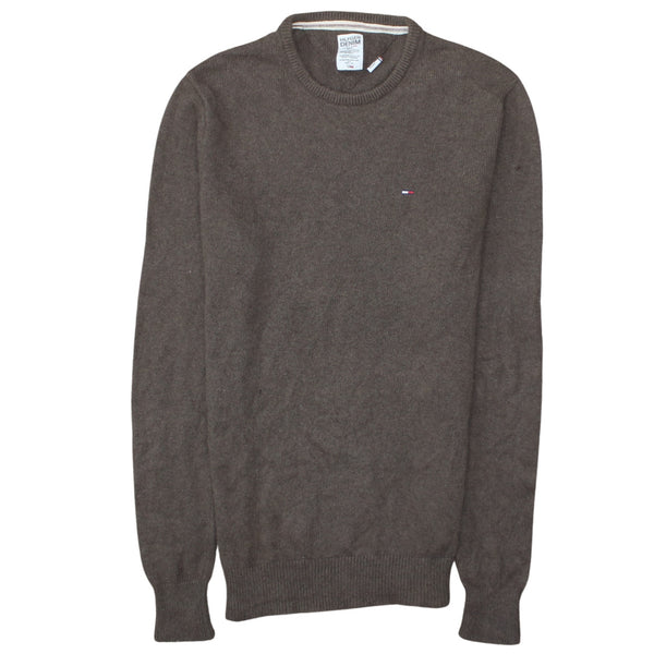 Tommy Hilfiger Brown Jumper Men's Medium Embroidered Chest Flag Logo Knit Sweater