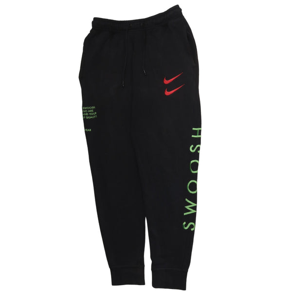 Nike 90's Swoosh Elasticated Waistband Drawstrings Joggers / Sweatpants Medium Black