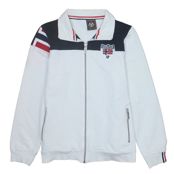 Napapijri White Full Zip Sweatshirt Women’s XXLarge Embroidered Logo Flag Panels Track Top