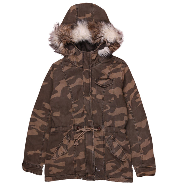 Papaya 90's Hooded Full Zip Up Parka Large (missing sizing label) Brown