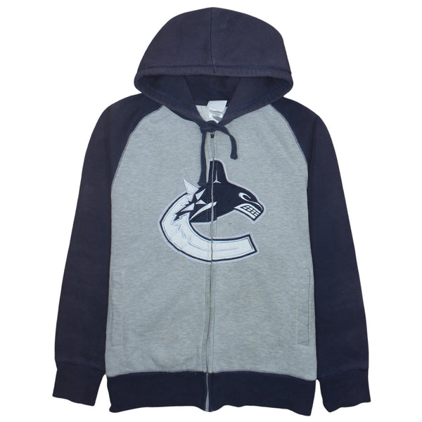 NFL Grey Navy Full Zip Hoodie Men's Large Printed Canucks Logo Fleece Sweatshirt