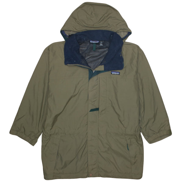 Patagonia 90's Hooded Full Zip Up Windbreaker Small Khaki Green