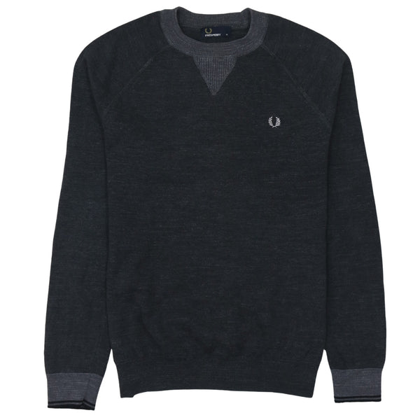 Fred Perry Dark Charcoal Jumper Women’s Medium Embroidered Laurel Wreath Crewneck Knit Sweater
