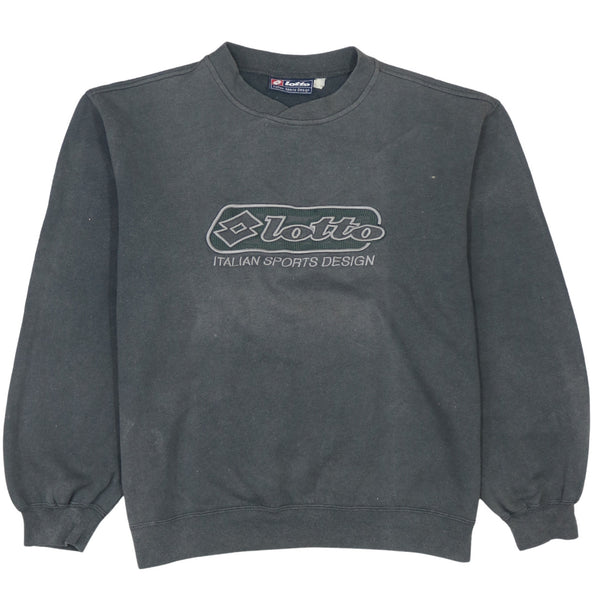 Lotto Faded Black Sweatshirt Men's Large Embroidered Chest Logo Crewneck Pullover Top