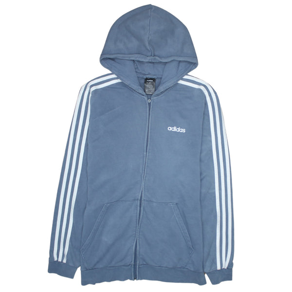 Adidas 90's Striped Sleeve Full Zip Up Hoodie Large Blue