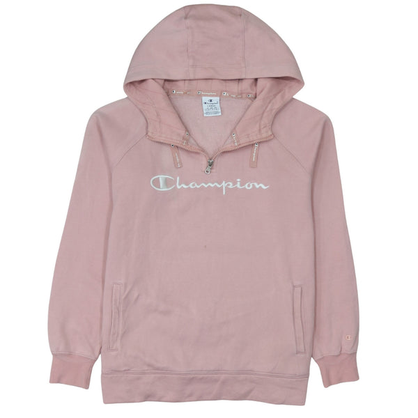 Champion 90's Spellout Quarter Zip Hoodie Large Pink
