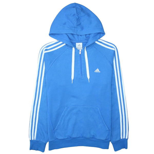 Adidas 90's Striped Sleeve Quarter Zip Hoodie Medium Blue