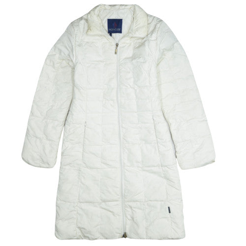 Moncler Cream Long Puffer Coat Women’s XSmall Quilted Zip Front Lightweight Jacket