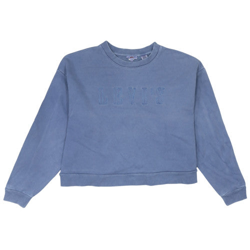Levi's Blue Sweatshirt Women's Medium Embroidered Logo Crewneck Ribbed Cuffs Pullover Jumper