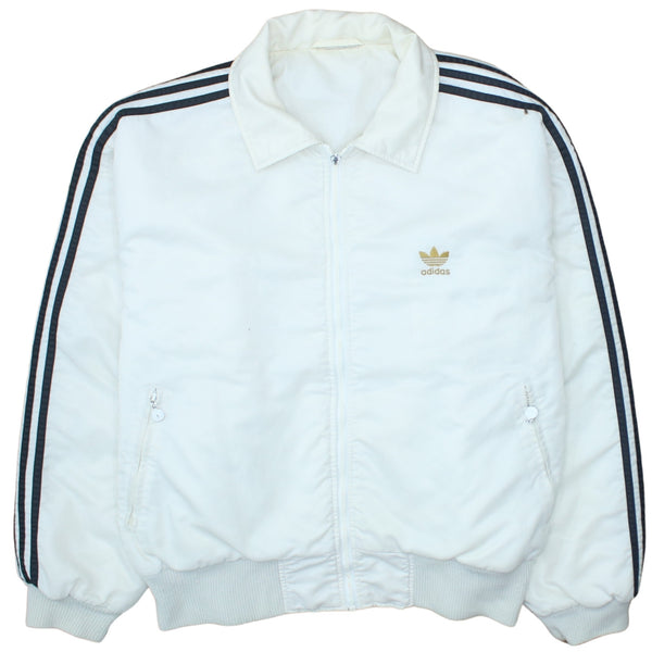 Adidas White Windbreaker Jacket Men's XLarge Trefoil Logo Three Stripe Sleeve Zip Pockets Outerwear