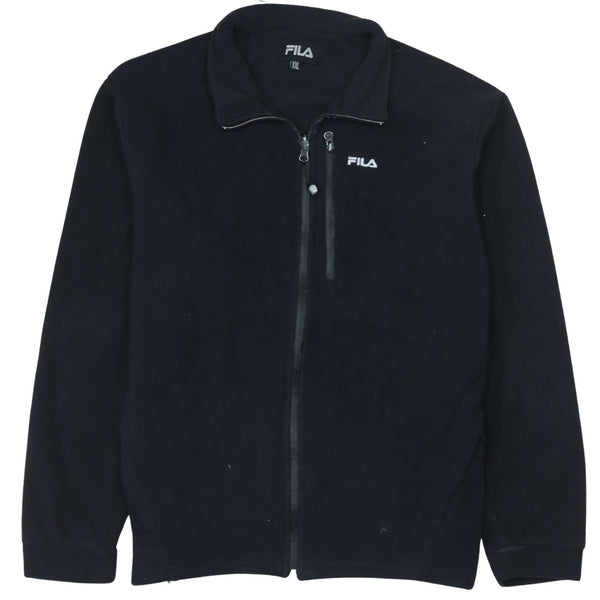 Fila Black Full Zip Fleece Jacket Women's XXL Embroidered Logo Chest Zip Pocket Outerwear