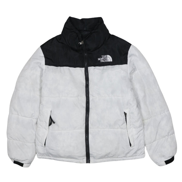 The North Face White Black Puffer Jacket Women's Large Embroidered Logo Zip Pockets Outerwear