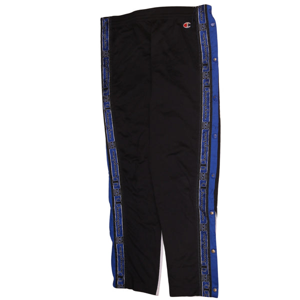 Champion Black Blue Popper Track Pants Men's Small Logo Tape Side Stripe Trousers