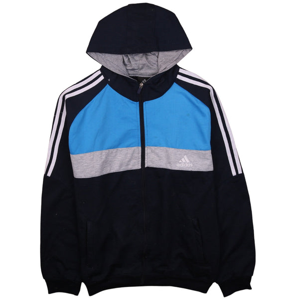 Adidas 90's Striped Sleeves Full Zip Up Hoodie XXLarge (2XL) Navy Blue