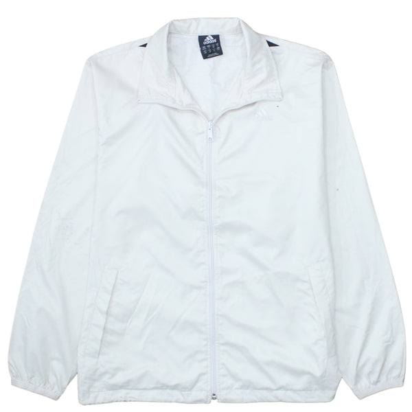 Adidas Cream White Windbreaker Jacket Men's Small Full Zip Embroidered Logo Pockets Outerwear