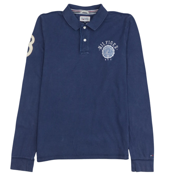 Tommy Hilfiger 90's Long Sleeve Quarter Button Polo Shirt Medium Navy Blue