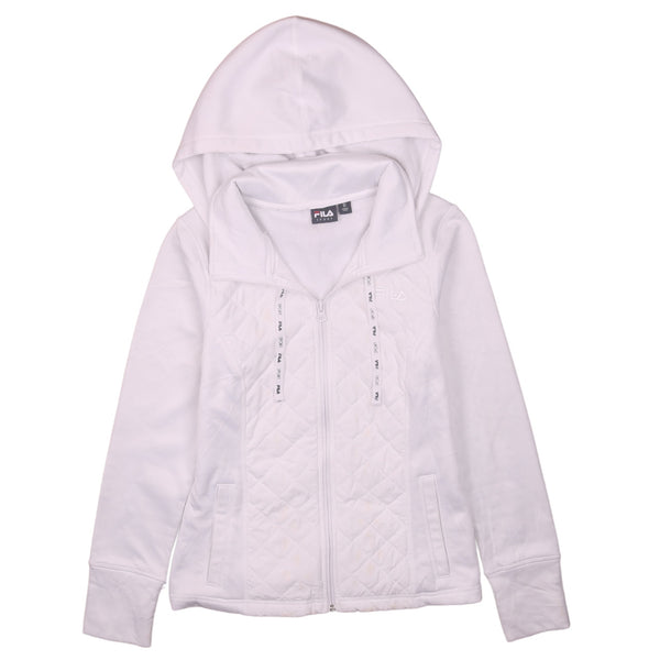 Fila 90's Plain Full Zip Up Hoodie XSmall White