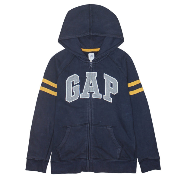 Gap Navy Blue Hoodie Girl’s Large Zip Up Embroidered Logo Stripe Sleeves Sweatshirt