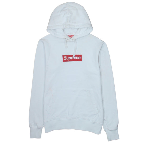 Supreme White Hoodie Men’s Small Embroidered Red Box Logo Front Pocket Pullover Sweatshirt