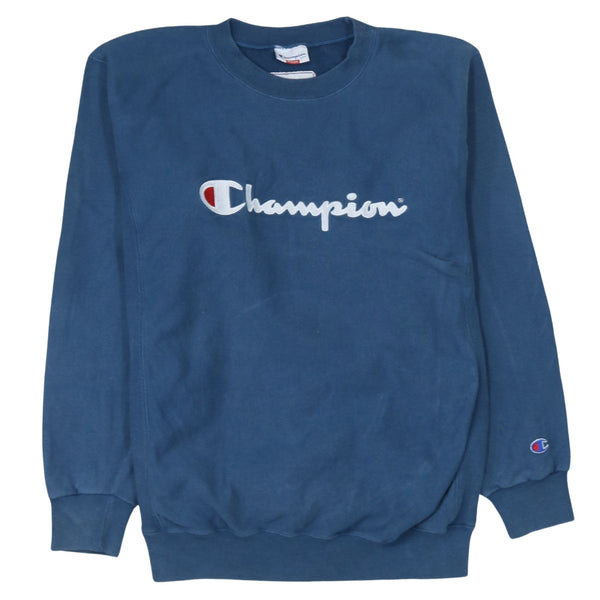 Champion 90's Spellout Crew Neck Sweatshirt Medium Blue