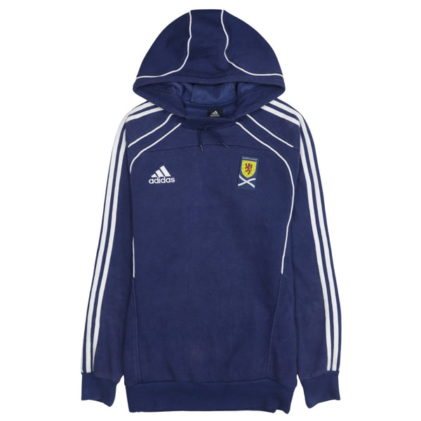 Adidas Navy Blue Hoodie Men's Small Scotland Badge Embroidered Logos Three Stripe Pullover Sweatshirt
