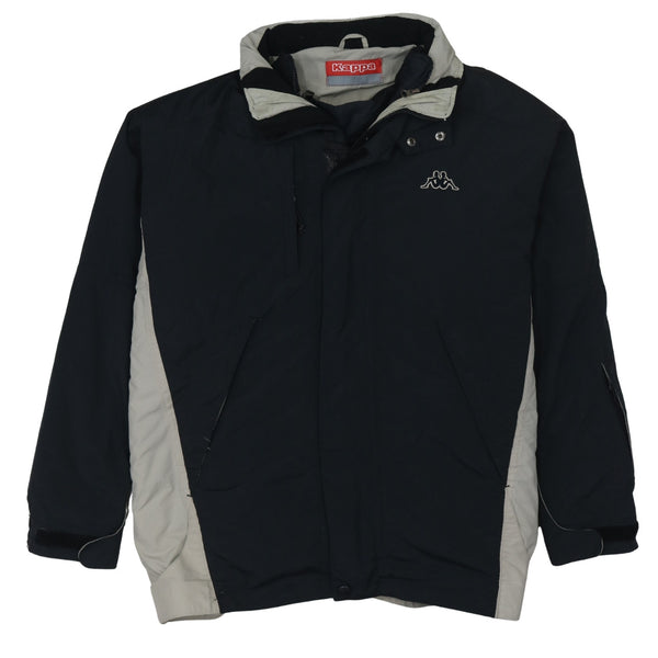 Kappa Black Beige Jacket Men’s XLarge Embroidered Logo Zip Pockets Windbreaker Outerwear
