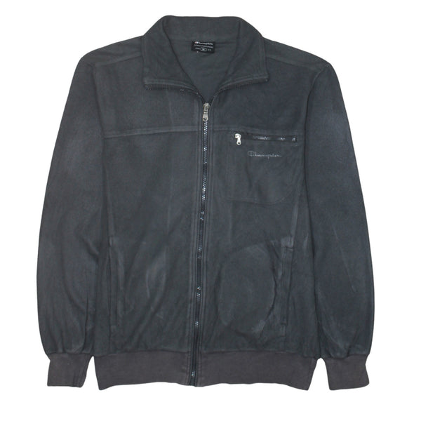 Champion Black Fleece Jacket Women’s Medium Embroidered Chest Logo Zip Pockets Outerwear
