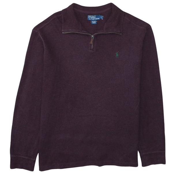 Polo Ralph Lauren Burgundy Red Sweatshirt Men's Large Quarter Zip Embroidered Logo Pullover Jumper