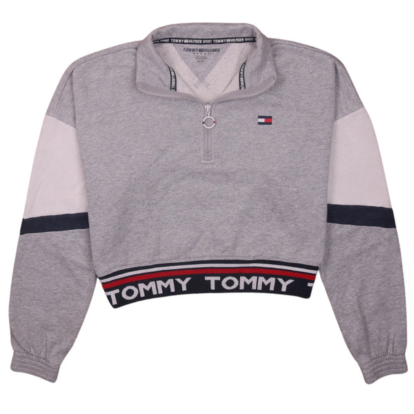 Tommy Hilfiger 90's Crop Quater Zip Sweatshirt Small Grey