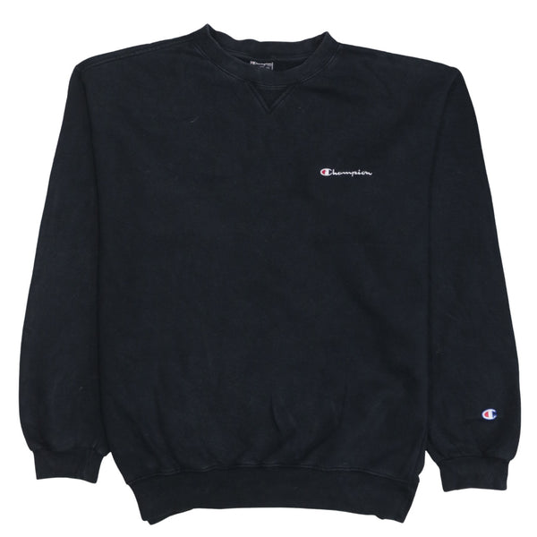 Champion Black Sweatshirt Men's XLarge Embroidered Chest Logo Cuff Logo Crewneck Pullover