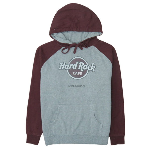 Hard Rock Cafe Grey Burgundy Hoodie Men's Small Printed Orlando Logo Pullover Sweatshirt