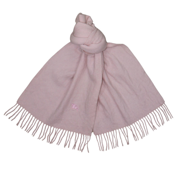 Burberry Light Pink Scarf Men’s One Size Embroidered Equestrian Logo Tassel Trim Shawl