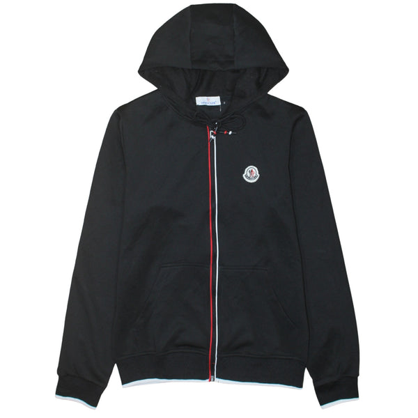 Moncler Black Full Zip Hoodie Men's Small Embroidered Chest Logo Tricolour Zip Sweatshirt