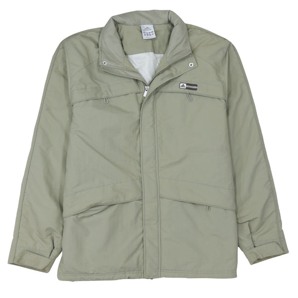 Adidas Sage Green Jacket Men’s Large Full Zip High Neck Logo Patch Windbreaker Outerwear