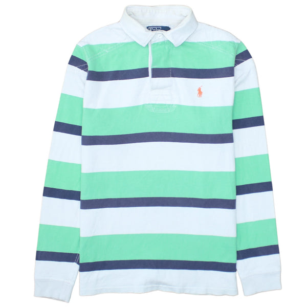 Polo Ralph Lauren Green Stripe Rugby Polo Shirt Men’s Small Long Sleeve Embroidered Logo Top