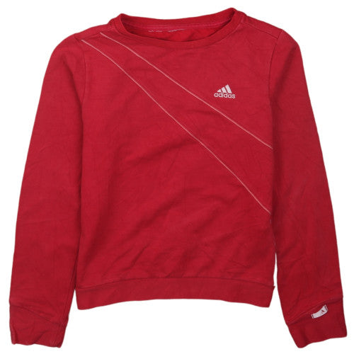 Adidas Red Sweatshirt Women’s XSmall Embroidered Logo Diagonal Panel Crewneck Pullover Top