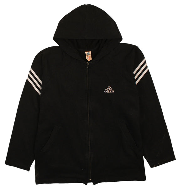 Adidas 90's Drawstring Pockets Full Zip Up Hoodie XLarge Black