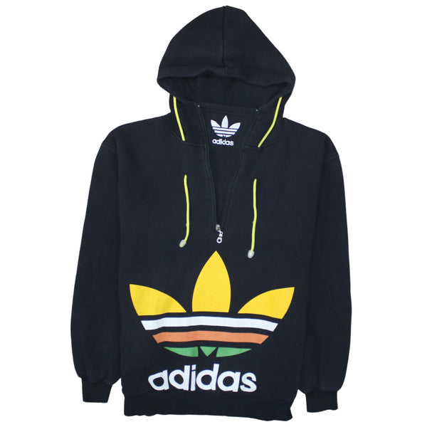 Adidas 90's Spellout Quarter Zip Hoodie Large Black