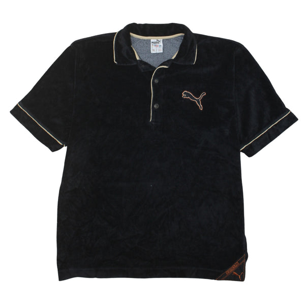Puma 90's Short Sleeves Quarter Button Polo Shirt Large Black