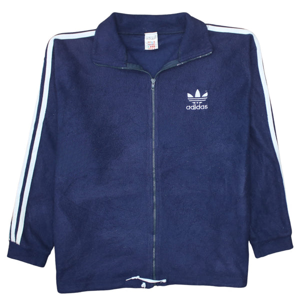 Adidas Navy Blue Fleece Jacket Men's XLarge Embroidered Trefoil Logo Three Stripe Zip Track Top