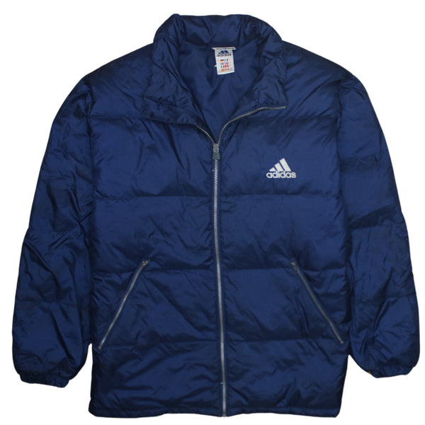 Adidas Navy Blue Puffer Jacket Men's Medium Embroidered Logo Zip Pockets Outerwear Coat