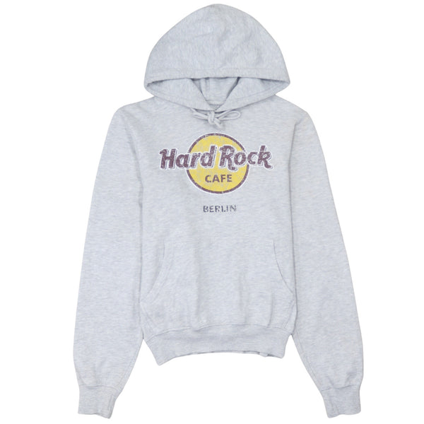 Hard Rock Cafe Light Grey Hoodie Women’s Small Printed Berlin Logo Fleece Pullover Sweatshirt