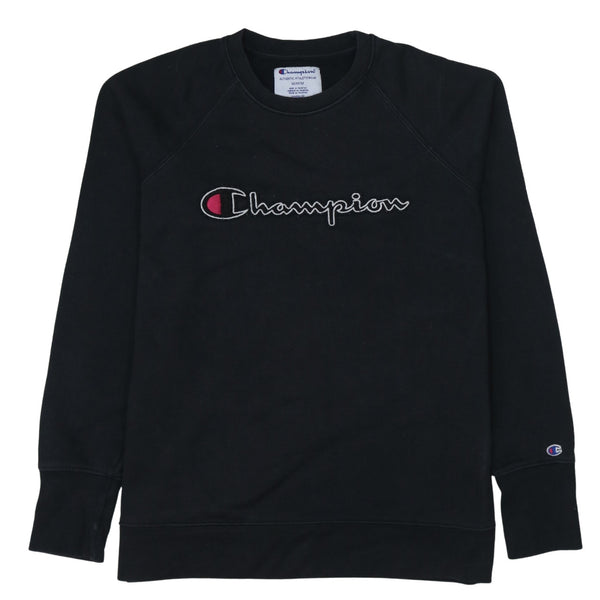 Champion Black Sweatshirt Women's Medium Embroidered Script Logo Crewneck Pullover Fleece Top