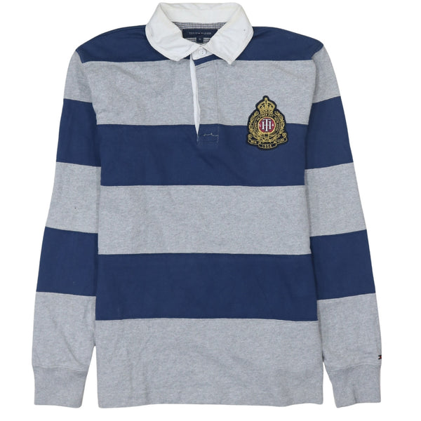 Tommy Hilfiger 90's Long Sleeve Quarter Button Polo Shirt Medium Grey