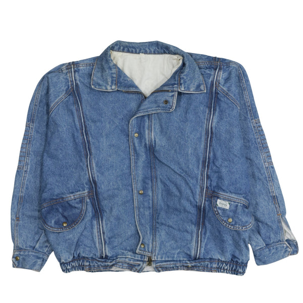 HUGO BOSS 90's Plain Full Zip Up Denim Jacket Large Blue