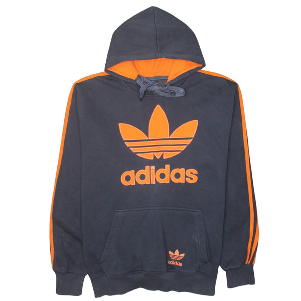 Adidas Black Orange Hoodie Women’s XXLarge Embroidered Trefoil Logo Three Stripe Sleeves Sweatshirt
