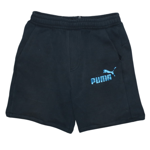 Puma Black Shorts Women's Large Blue Printed Logo Elastic Waist Casual Gym