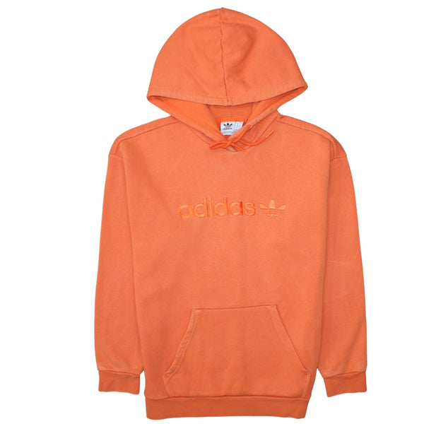 Adidas Orange Hoodie Women’s Medium Embroidered Logo Front Pocket Pullover Sweatshirt